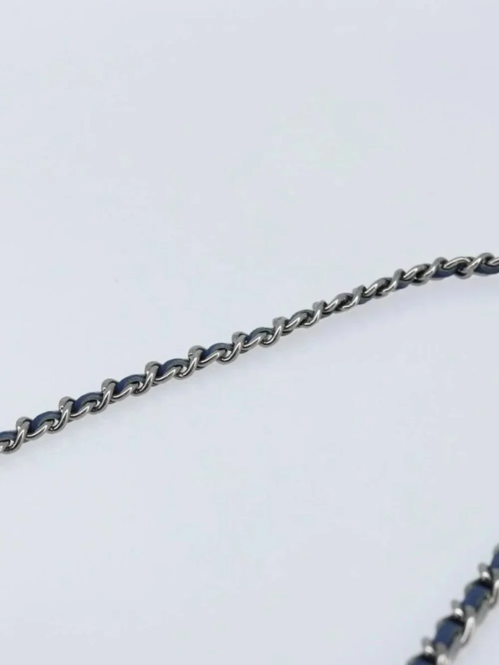 CHANEL Chain Matelasse 2.55 Shoulder Bag Canvas Navy Silver CC Auth 171466A